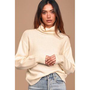 Lulus Ivory Cozy Cowl Turtleneck Knit Sweater S